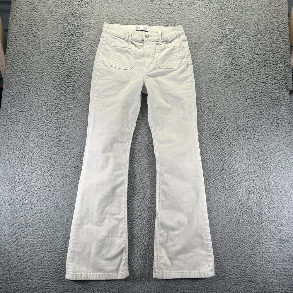 Gap Pant Women's 4 Beige Cotton Corduroy Chino Flared High Rise‎ Preppy Stretch